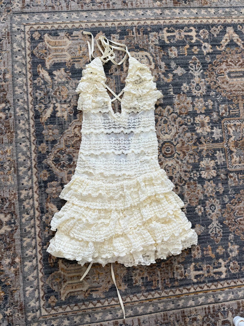 NWT Fashion Nova Ivory Lace Ruffle Halter Romper